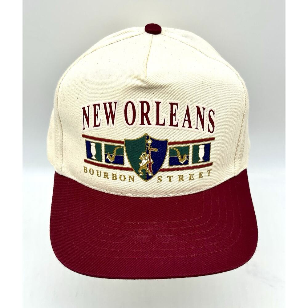 Vtg 90’s New Orleans Bourbon Street Burgundy Cream Snapback Trucker Hat NWOT